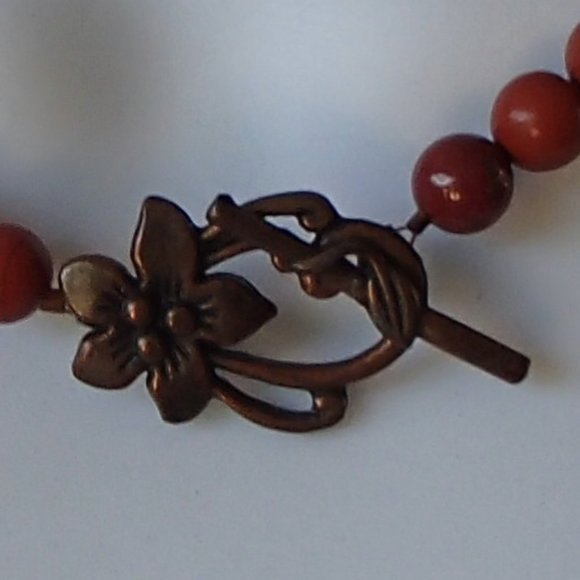 Jasper Unakite Copper Necklace Earrings Set Overlapping Discs Beads Flower Clasp - Picture 4 of 11